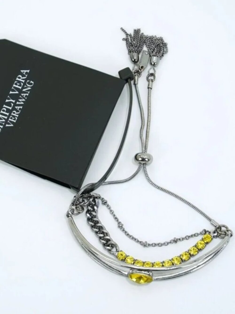VERA WANG Rocker Chic Gunmetal Yellow-Green Crystal 2.56" Hoop Earrings**NEW! - Picture 11 of 11